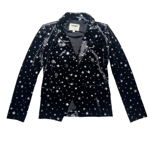 L’AGENCE Velvet Kenzie Star Blazer Jacket ~ Black Silver XS 2 New metallic - Picture 8 of 13